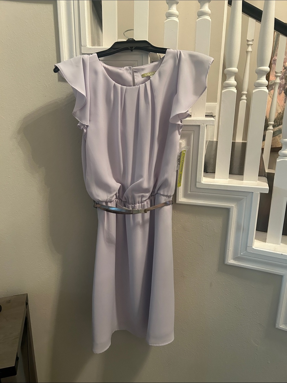 Gianni Bini Lilac Flutter-Sleeve Midi Dress with Metallic Belt